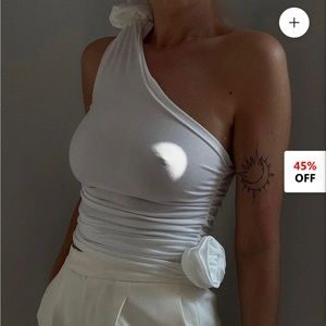 White One Shoulder Rose Blouse